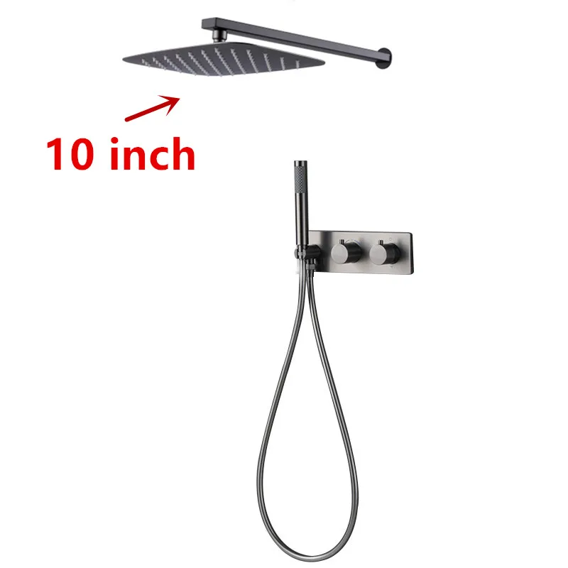 Gun metal top wall mount 12 inch shower set thermostatic bath rainfall bath shower set bathroom matt black shower mixer