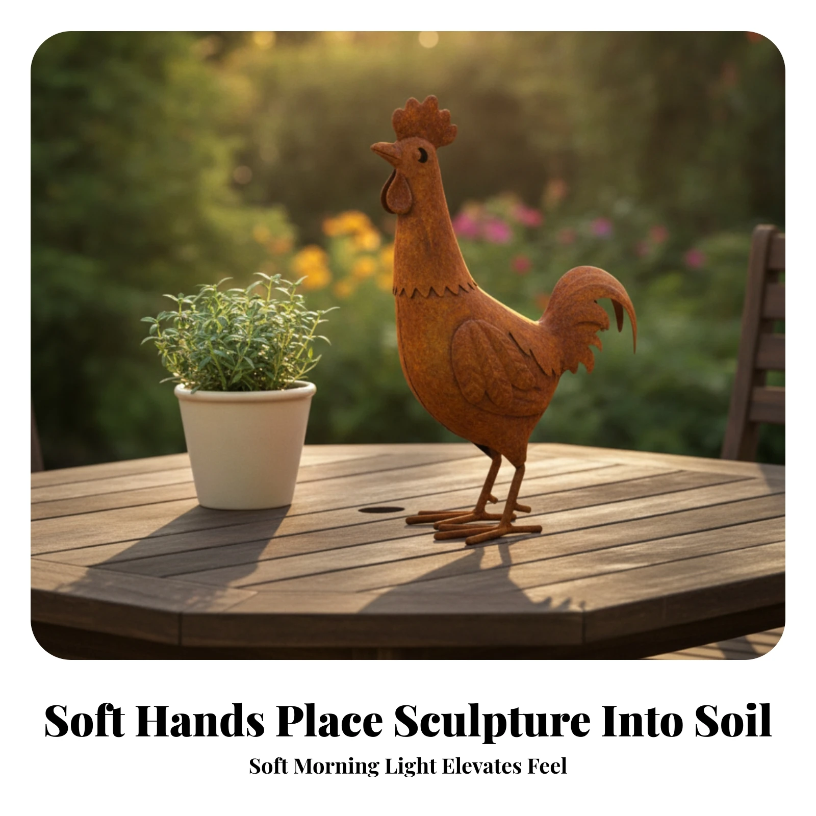 Cock Figurine Rustic Metal Cock Animal Sculpture Weathered Decor Standing for Collectors, Garden, Patio