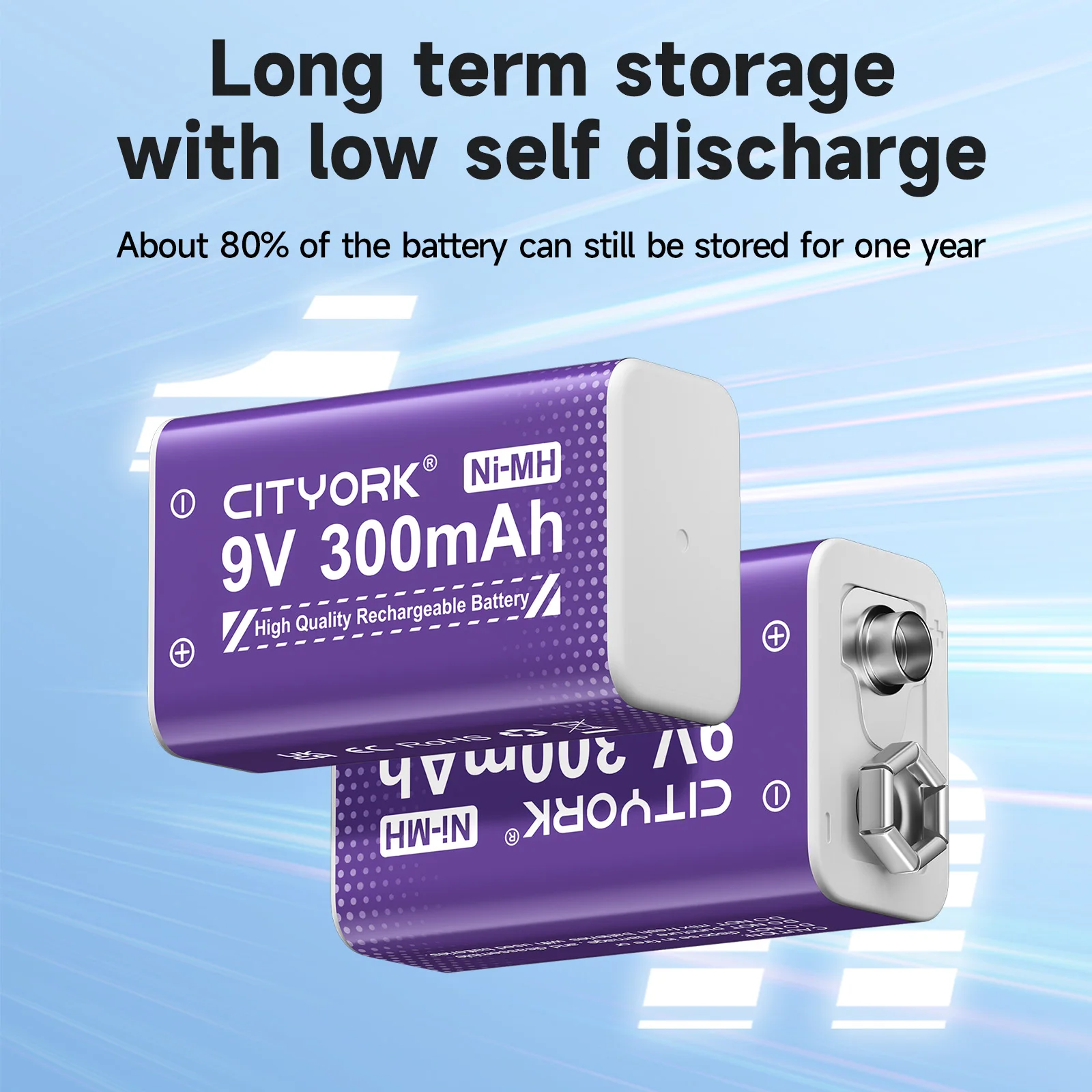 CITYORK 2-4 Slot 9V 6F22 Battery Charger USB Charger Smart LED Display Charger for 9V 6F22 Lithium NIMH Rechargeable Battery