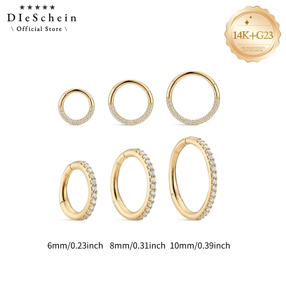 DIeSchein 14K Solid Gold Hoop Piercing Earring  G23 Titanium Post Flat Back Stud Earrings Cartilage Helix Tragus Lobe Ear Studs