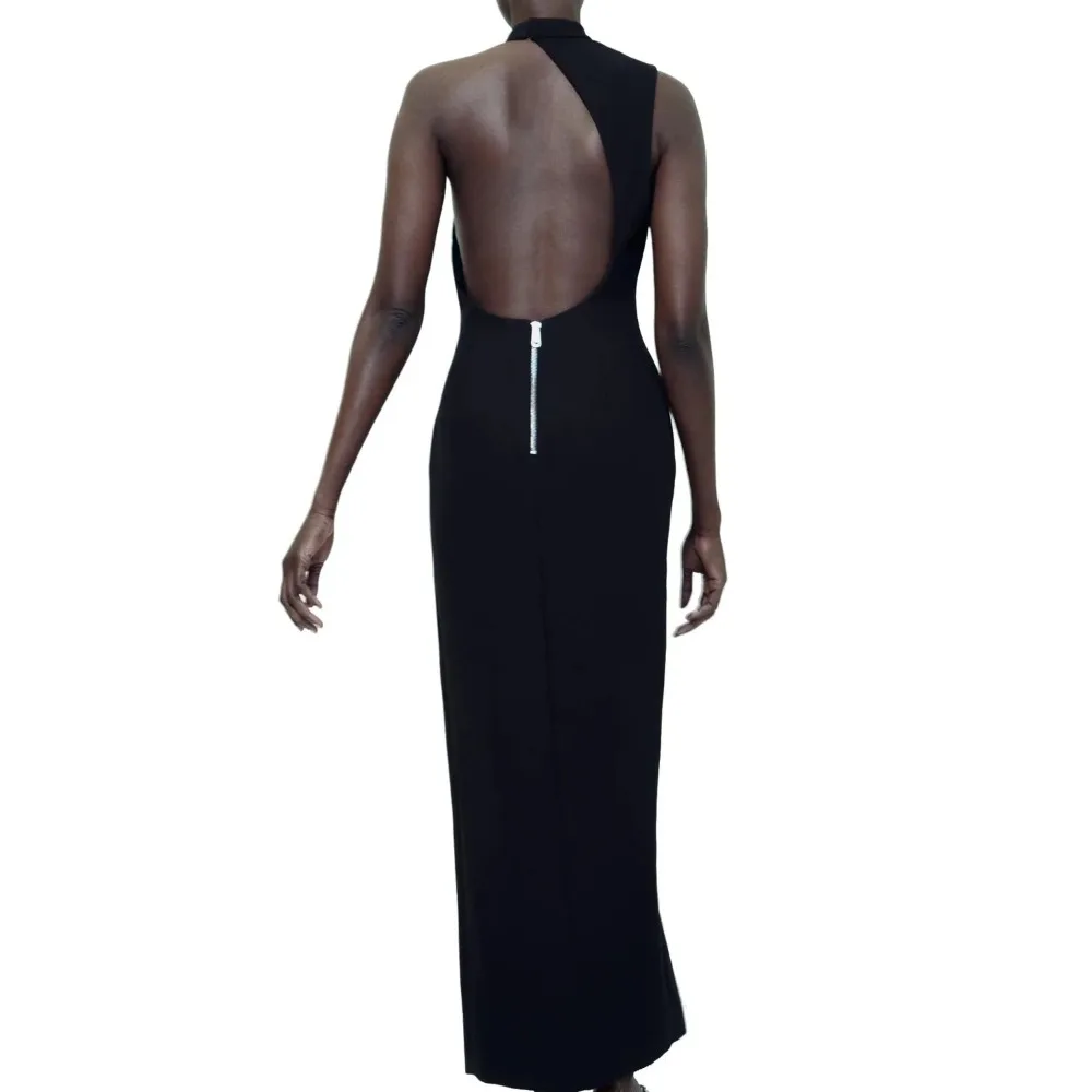 2024 Zomer Zwarte Lange Jurken Vrouwen Mouwloze Uitgesneden Jurk Vrouw Backless Sexy Jurken Voor Vrouwen Feestjurken