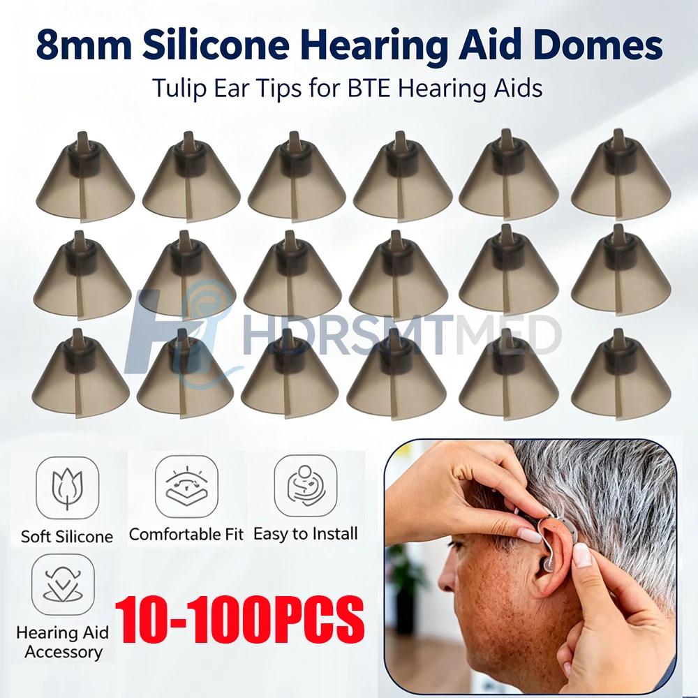 10-100PCS 8mm Hearing Aid Domes Standard Receiver Tulip Shaped Gray Split Ear Rub Pieces for Hearing Amplifier