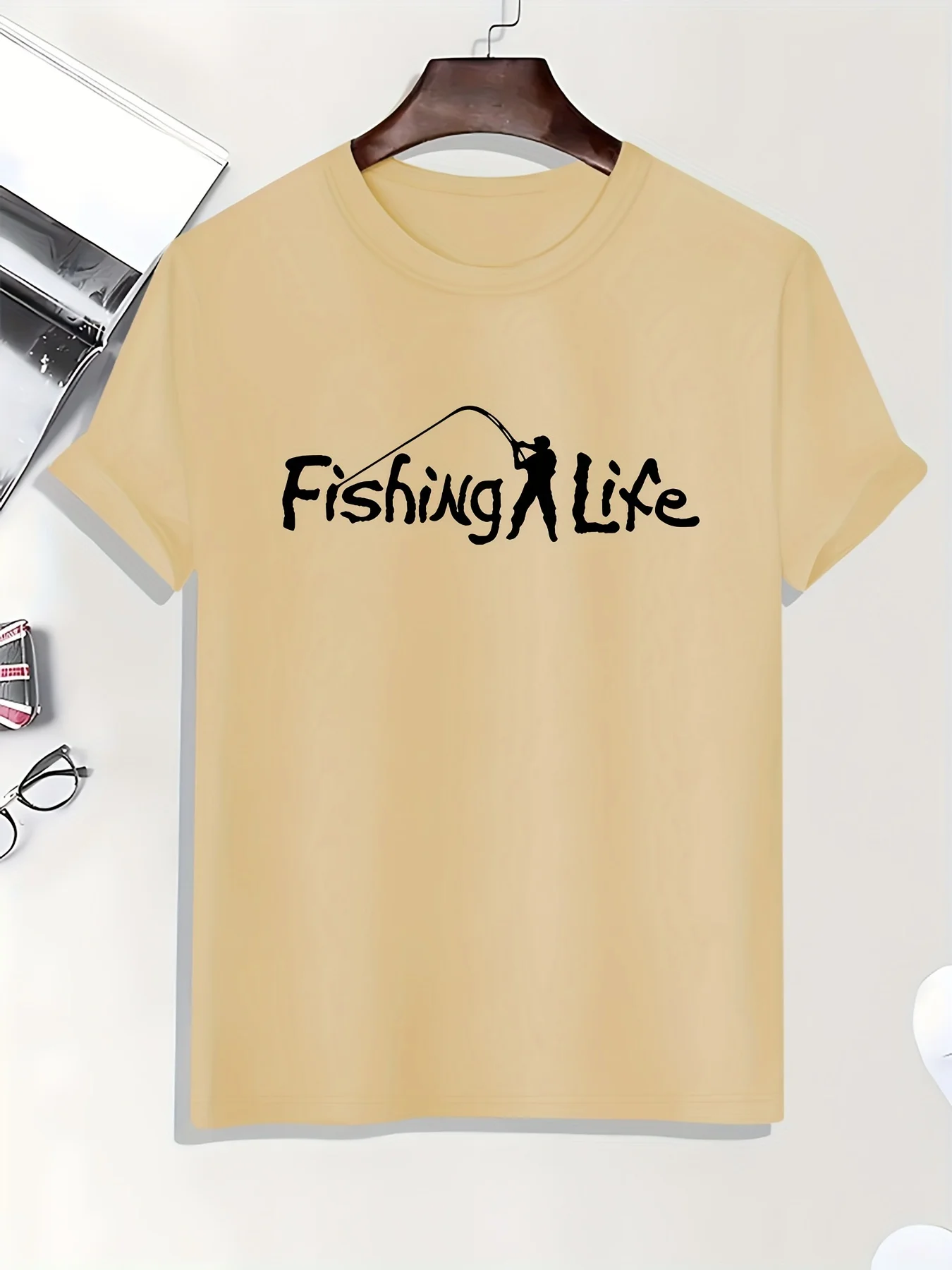 Fishing Life Print T Shirt, Tees For Men, Casual Short Sleeve T-shirt For Summer