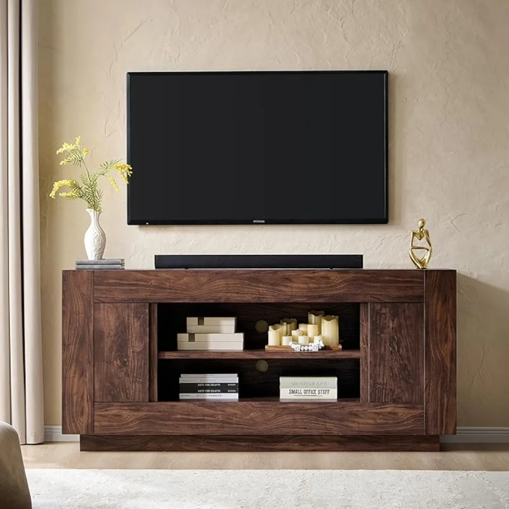 

Modern 70" TV Stand, Entertainment Center for TVs Up to 80", Media Console with Large Open Storage & Side Cabinets, Thick Wo