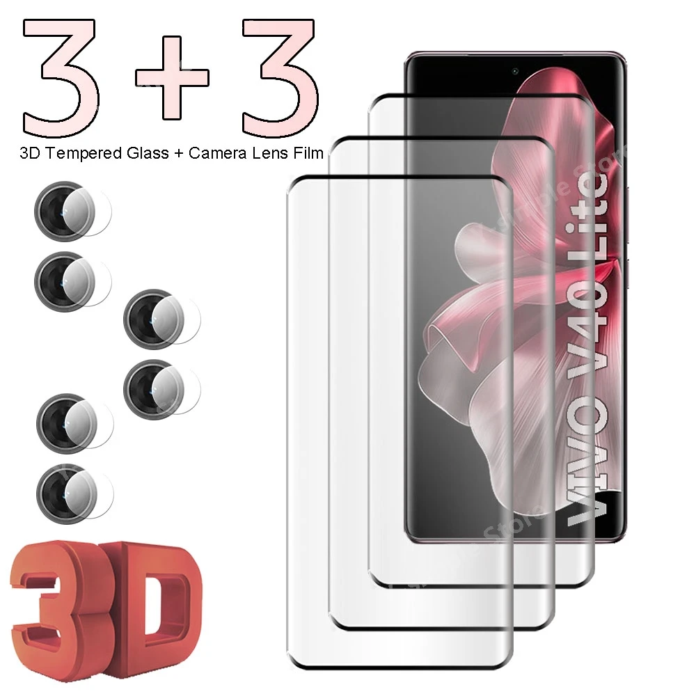 3+3 Curved Tempered Glass For vivo V40 Lite Screen Protector Anti Explode Film Soft Camera Lens film For VIVO V40lite Glass