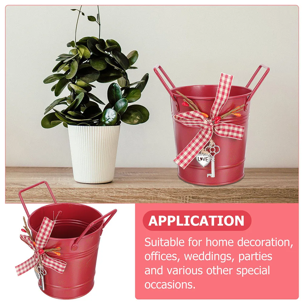 2 قطعة دلو الحلوى القصدير أصيص زهور معدني ريترو سطح المكتب زارع للمنزل مكتب حديقة الديكور عيد الميلاد دلو للزهور زهرية #5