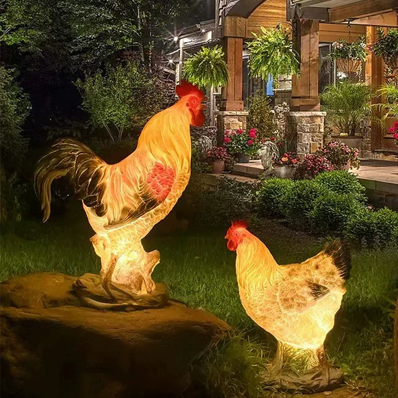 

Outdoor solar powered luminous rooster hen lamp waterproof landscape cartoon animal park decoration