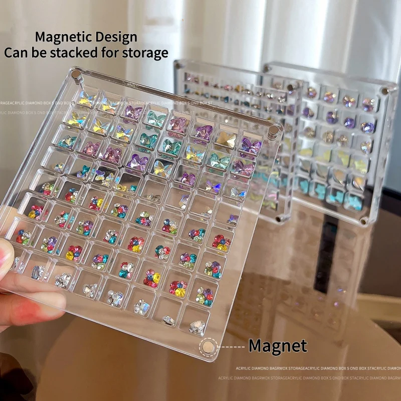 

100/64/36 Grids Nail Crystal Diamond Storage Box Nail Art Rhinestones Charms Jewelry Decoration Magnetic Acrylic Organizer