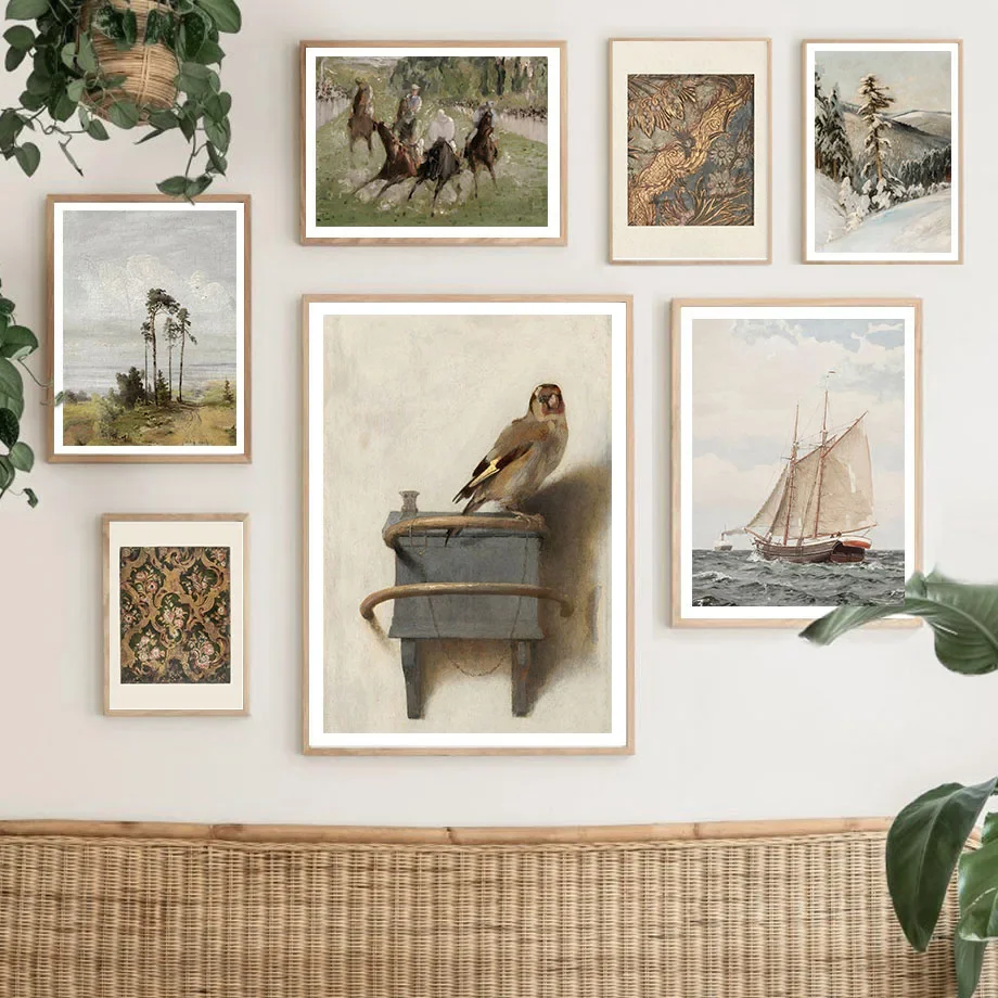 Goldfinch Vintage Tapisserie Abstrakte Landschaft Wand Kunst Leinwand Malerei Nordic Poster Drucke Wand Bilder Für Wohnzimmer Dekor