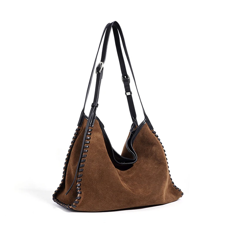 New Suede Tote Bag for Women Matte Cowhide Leather Elegant Handbag Commuter Bag Versatile Single Shoulder Underarm Crossbody Bag