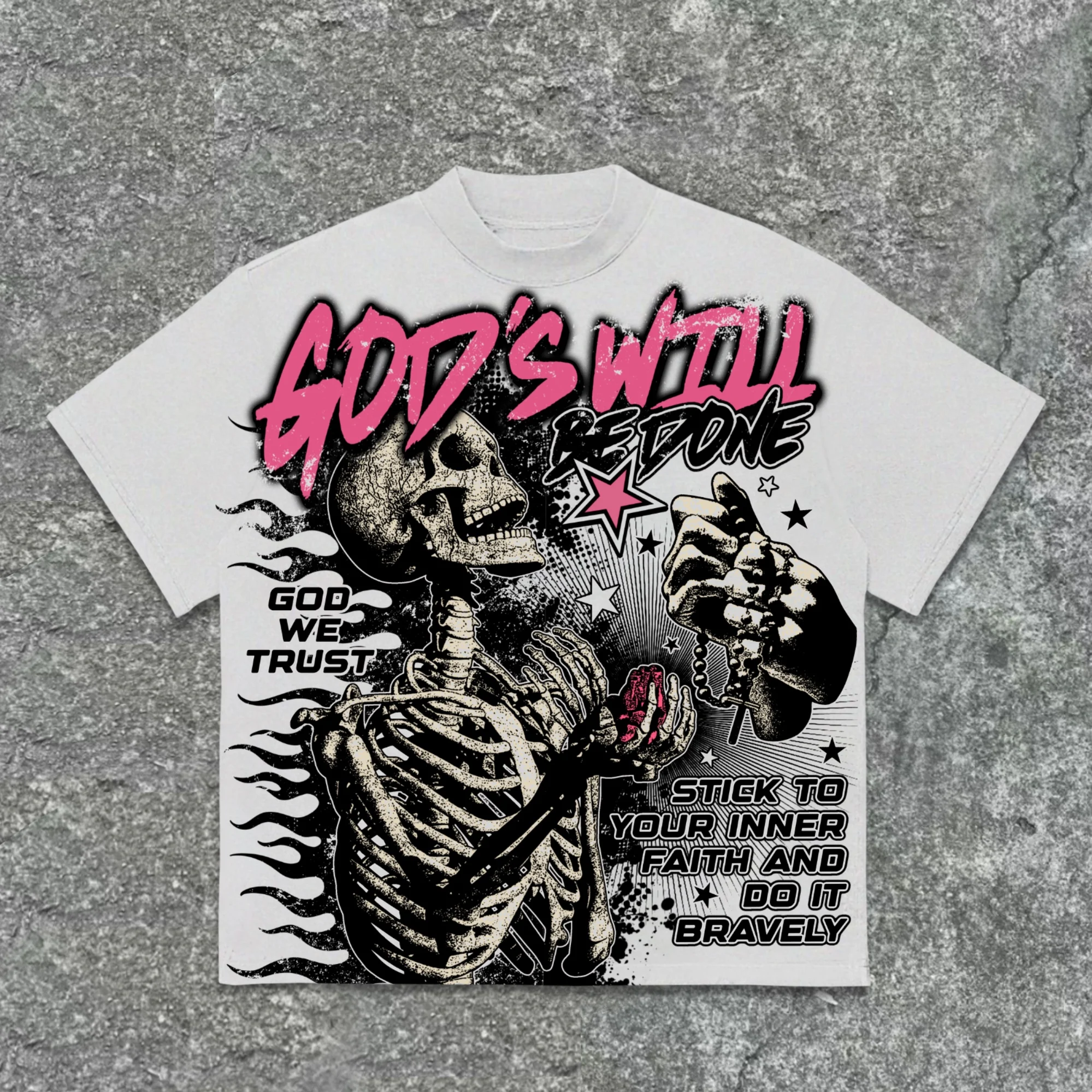 American Retro God's Will Skull Retro Pattern Cotton T-shirt Printed Graphic Men and Women Y2K Oversized T-shirt Street Wear image 2