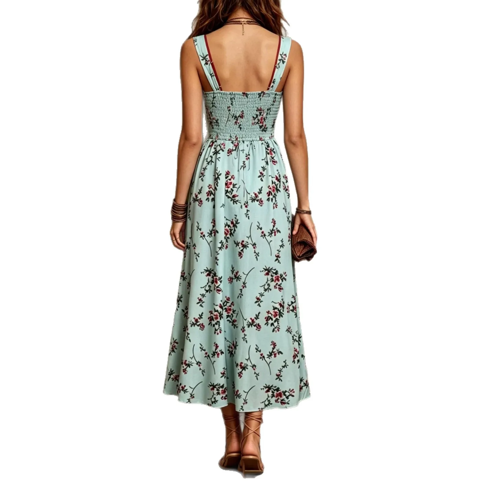 Bohemian Square Neck Printed Dress Dresses Spring Summer Floral Maxi Jumpsuit Playsuit Matching Set 5