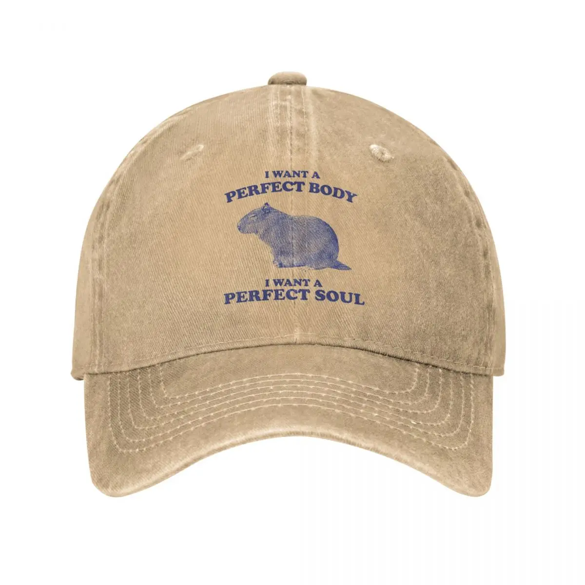 Capybara I Want A Perfect Body I Want A Perfect Soul Baseball Cap Classic Distressed Denim Washed Sun Cap Summer Soft Hats Cap