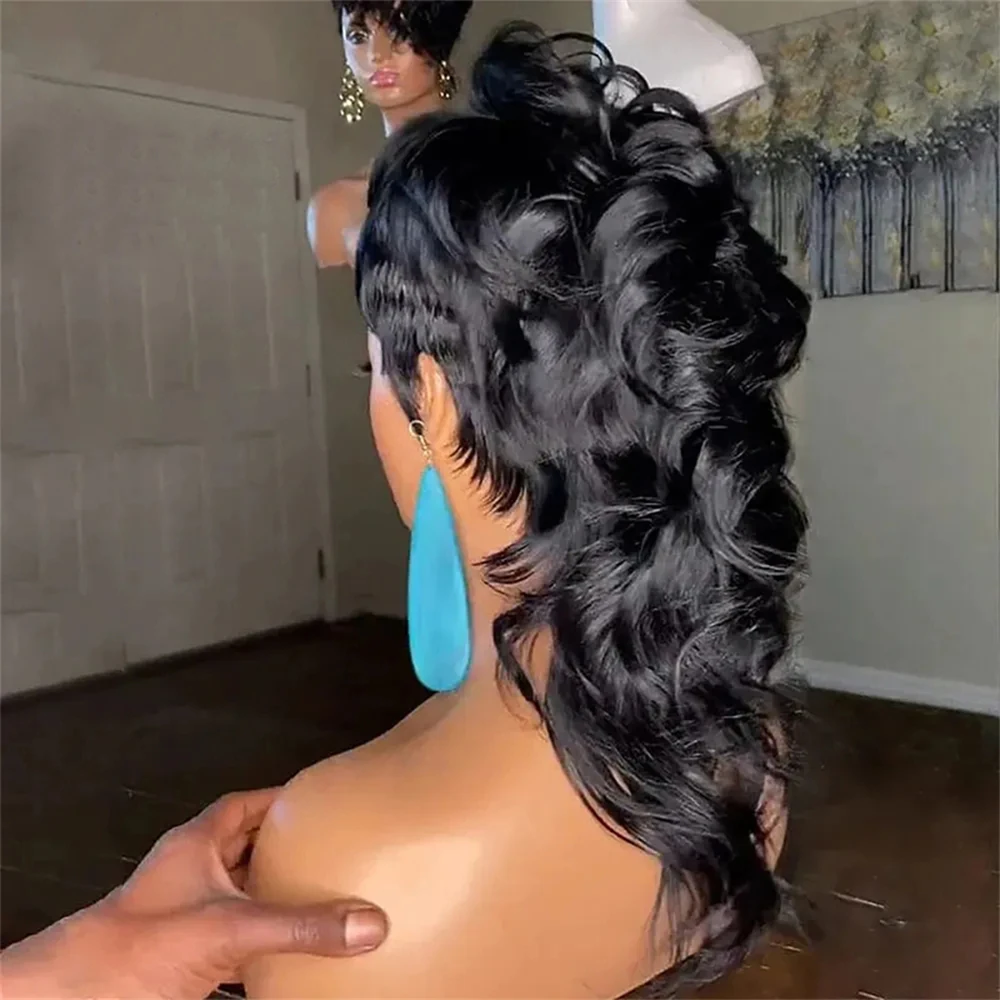 Mullet Wigs Short Pixie Cut Wigs for black Women Full Machine Made Wig With Bangs Dovetail Straight Highlight Real Human Hair