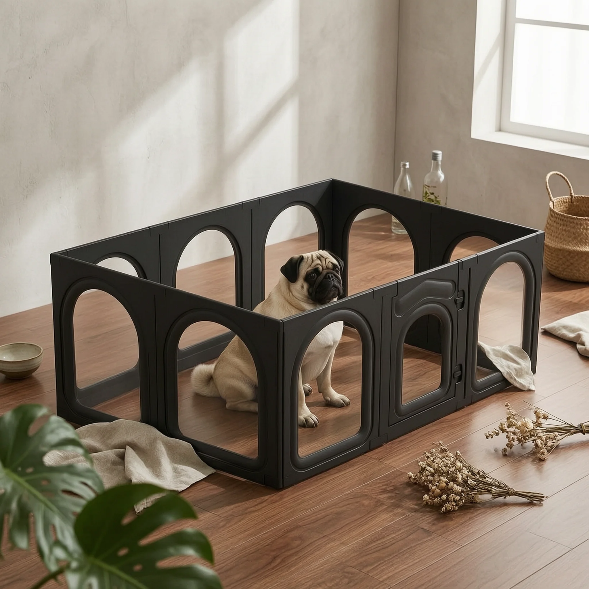 10 Pieces Modular Pet Fence Secure Dog Playpen with Door Indoor Dog Pen Spacious for Small Dogs, Living Room, Apartments