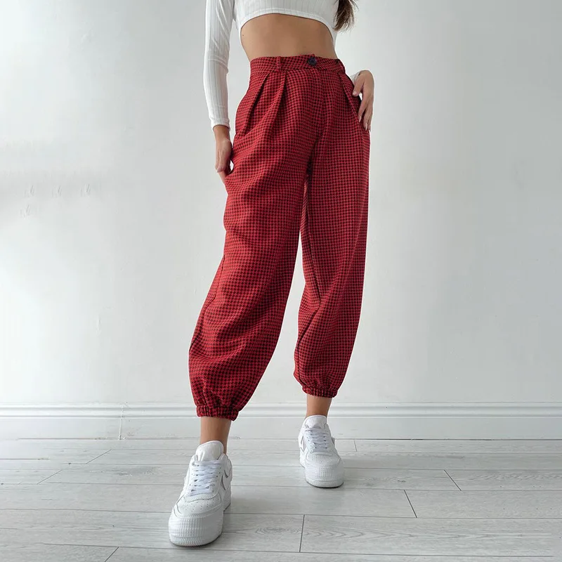 

Women Joggers Sweat Pants Women Vintage Streetwear Autumn and Winter New Style 2022 Check Pattern Beam Leg Loose Casual Pants