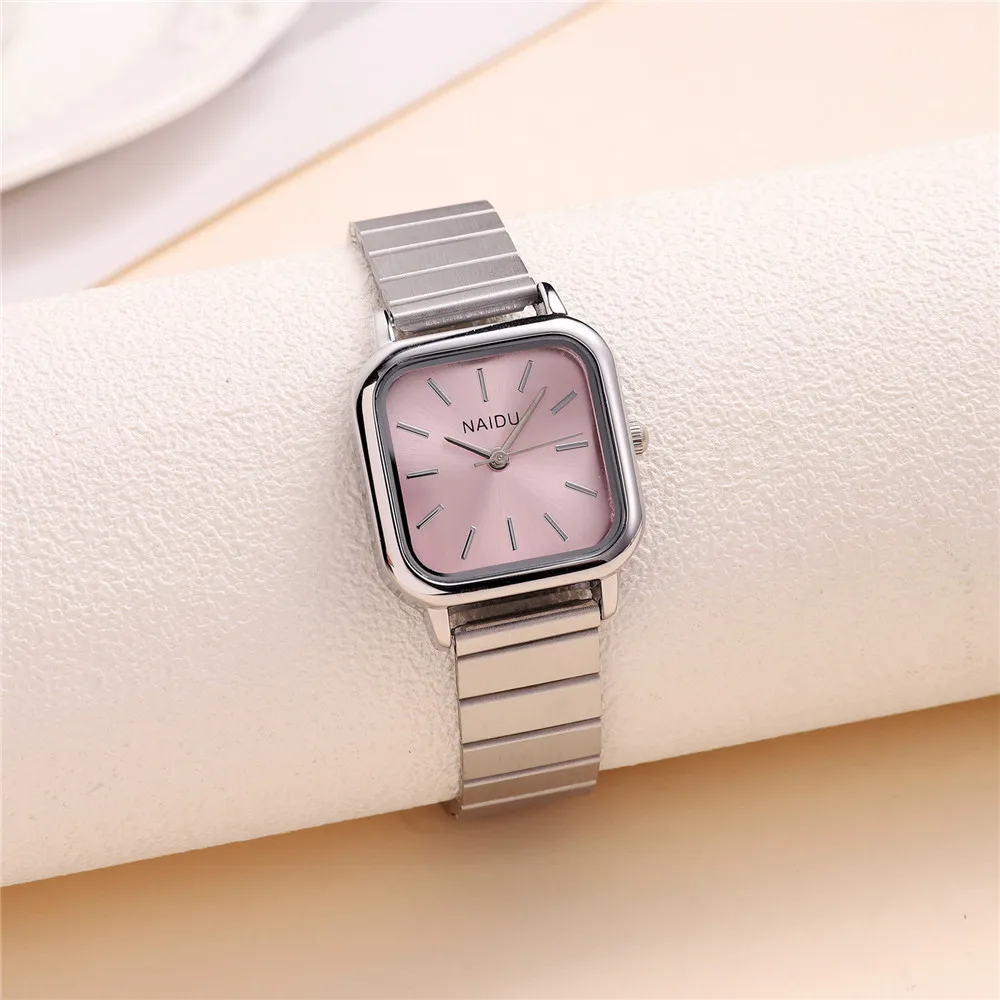 luxury simple square dial silver steel band women lady quartz wrist watch