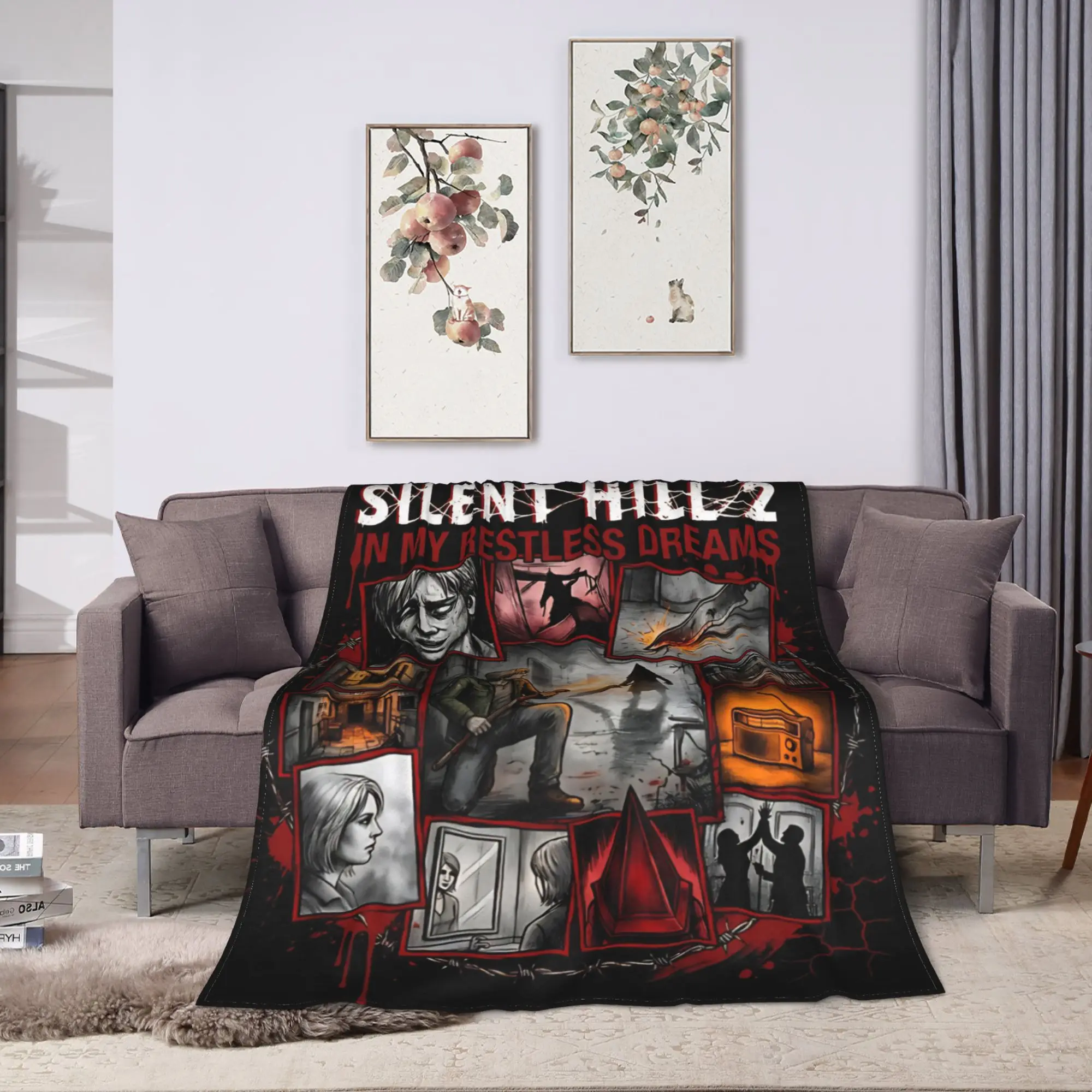 Pyramid Head Silent Hill 2 Collage Flannel Blanket Spring Super Warm Throw Blanket for Students Outdoor Bedspread Sofa Bed Cover