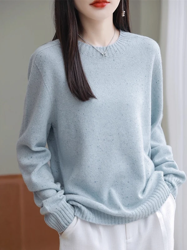 

Модный свободный женский шерстяной свитер с круглым вырезом в корейском стиле, тонкий, теплый, для повседневной носки, осенний, из мягкой ткани, с длинными рукавами