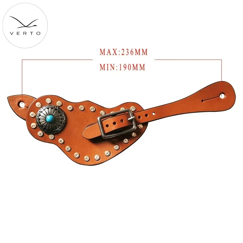 Western Leather Spur Straps with Crystal Rhinestone Detail Carved Design for Riding Performance Pair