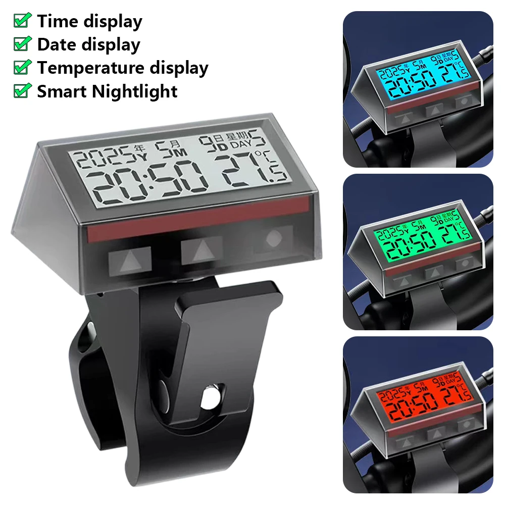 Waterproof Multi-Function Digital Clock Solar Powered Thermometer Calendar Touch Control for Motorcycle E-Bike Car