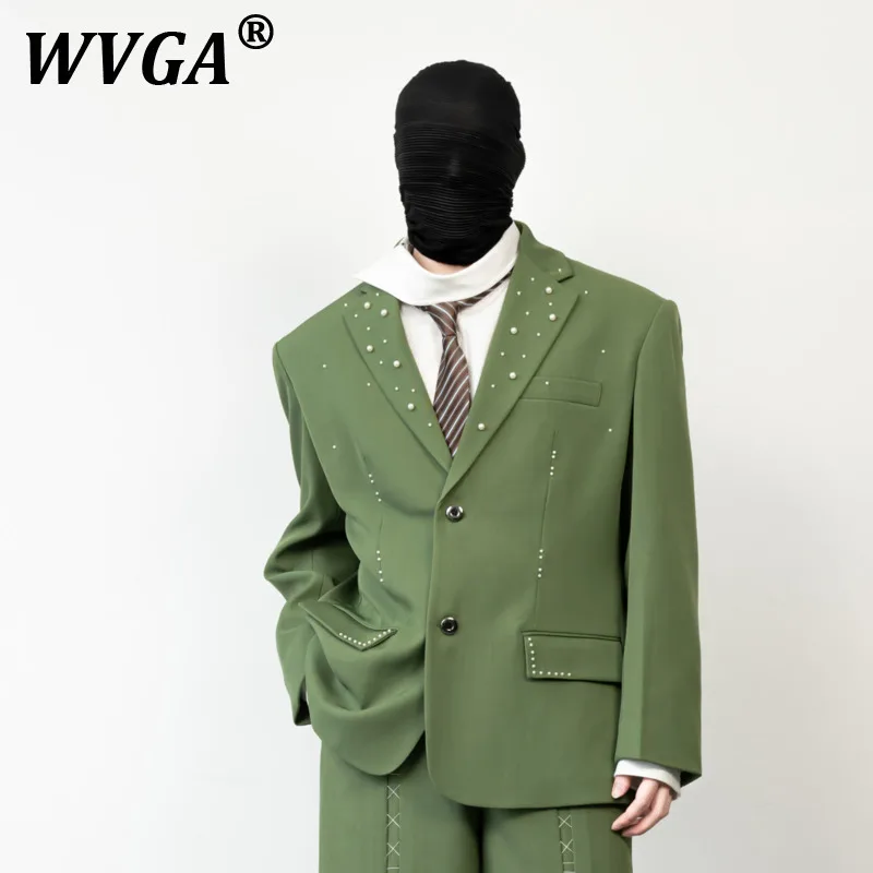 

WVGA Spring Autumn New Man Tide Y2K Hand-stitched Beads Design Fashion Long Sleeve Blazer Niche Chic Casual Suit-Coats Ins W8344