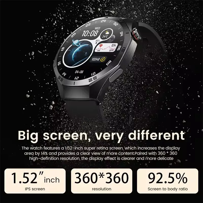 2025 ใหม่สําหรับ Huawei GT5 Pro สมาร์ทนาฬิกาผู้ชาย 1.52 "หน้าจอ AMOLED GPS วิถี Heart Rate สายบลูทูธ SmartWatch กันน้ํา