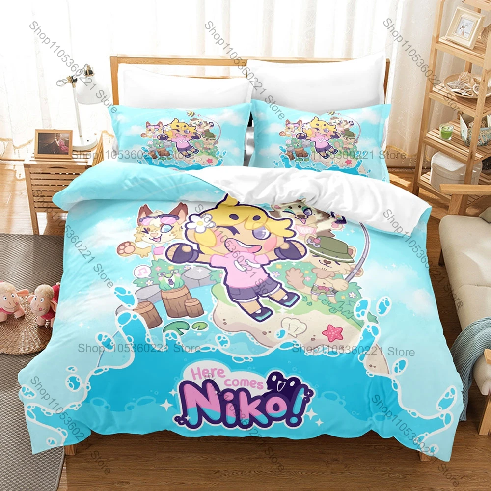 Full Island Character Here Comes Niko Game Bedding Set Duvet Cover + 2 Pillowcases Twin Full Queen King Cozy Gamer Bedding Set
