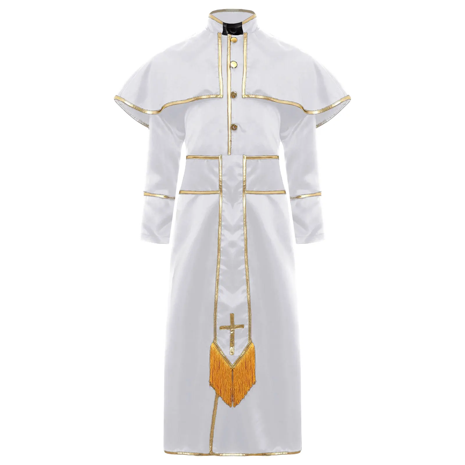 

Kids Girls Long Sleeve Buttons Church Priest Robe Clergy Minister Pastor Cosplay Costume with Belt for Halloween Dress Up Romper