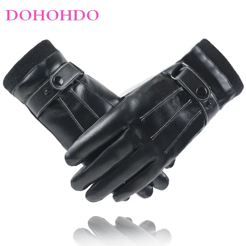 

Warm Touch Screen Men's Leather Gloves Outdoor Driving In Autumn And Winter Plus Velvet Lining Motorcycle Gloves Black Gloves