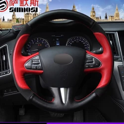 Sports style Genuine Leather Car Steering Wheel Cover For Infiniti Q50 2014-2016 QX50 2015 Hand Stitched interior accessories