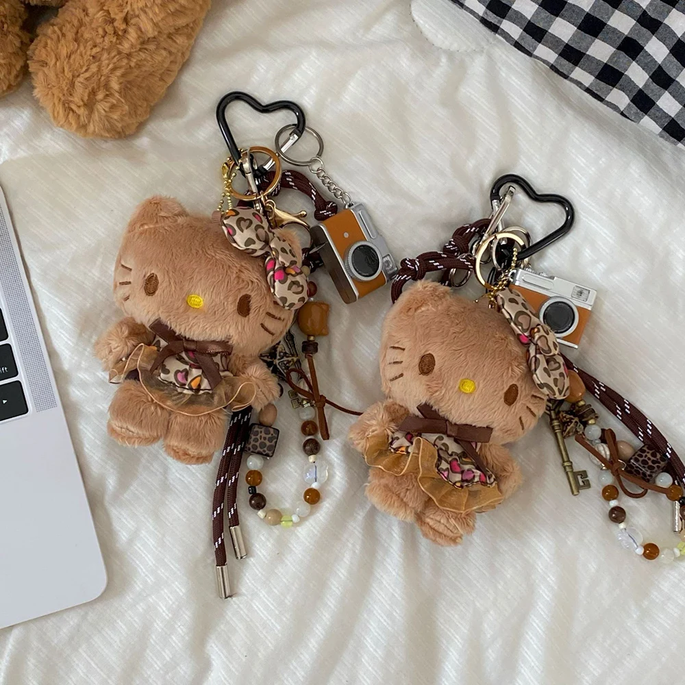 Anime Sanrio Hello Kitty Kawaii Boneka Mewah Gantungan Kunci Ransel Liontin Rantai Ponsel Liontin Lucu Gantungan Kunci Tali Gantung