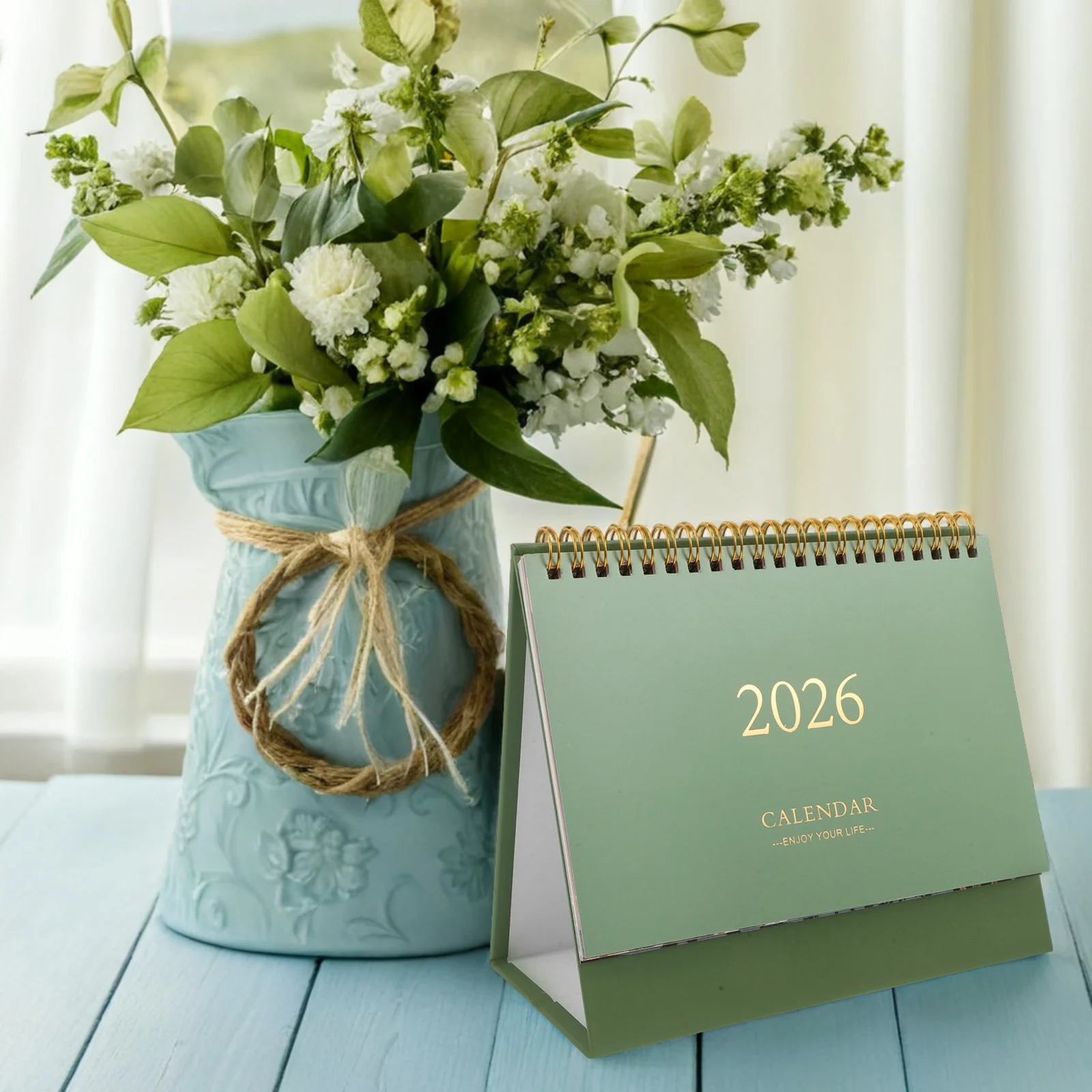 

2026 Minimalist Mini Desk Calendar Thick Paper Standing Flip Planner For Office Home Decor Green Small Desktop Calendar 2026