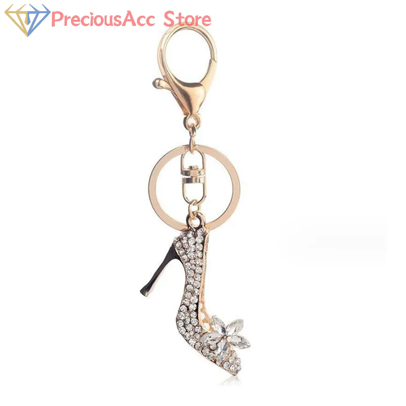 NEW Crystal High Heel Shoe Keychain Purse Car Shiny Rhinestone Key Chain Bag Decorative Alloy Keyring