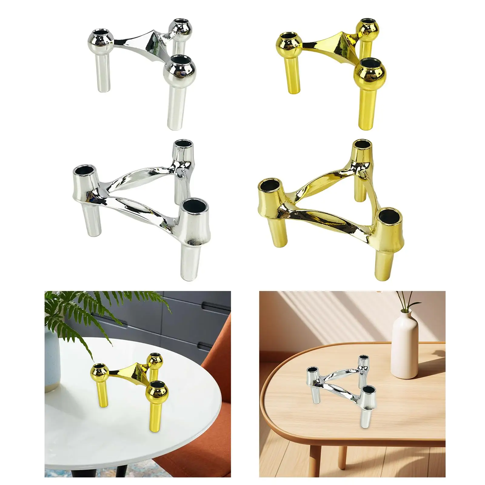 3 Head Candle Holder Molecular Structure Creative For Party Dining Table Bar Golden Molecular Candlestick Ornaments Decorations