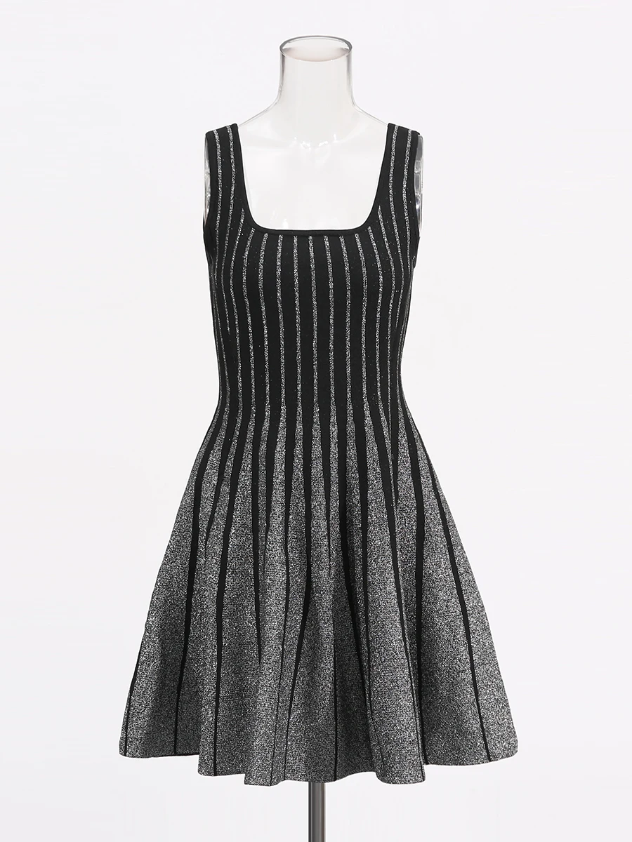 TWOTWurea YLE-Robe tunique à rayures et col carré pour femme, vêtement amincissant à la mode