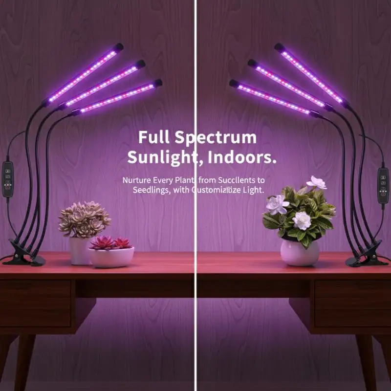

USB LED лампа для растений, 10 уровней яркости, полный спектр, таймер 3/9/12 часов, для гидропоники и теплиц