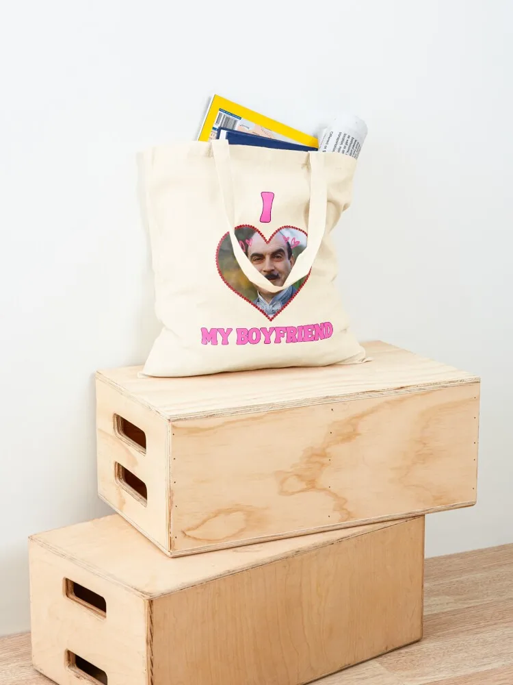 Hercule Poirot I Love My Boyfriend Heart Tote Bag reusable grocery bags tote bag men canvas tote bags Gift bag