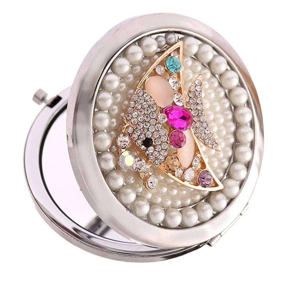 Miroir de maquillage Compact Portable en métal, Design poisson, petit miroir de voyage double face, léger, Mini cadeau de transport de poche