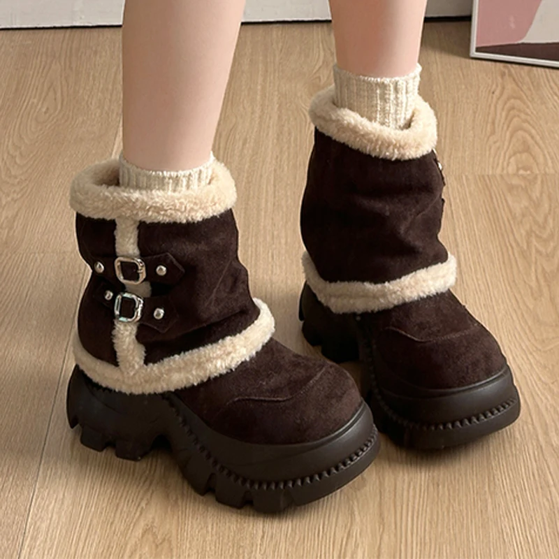 

High Heels Women's Boots Fur Warm Platform Casual Sport Shoes Short Plush Winter Ankle Boots 2025 Cozy Suede Femme Snow Botas