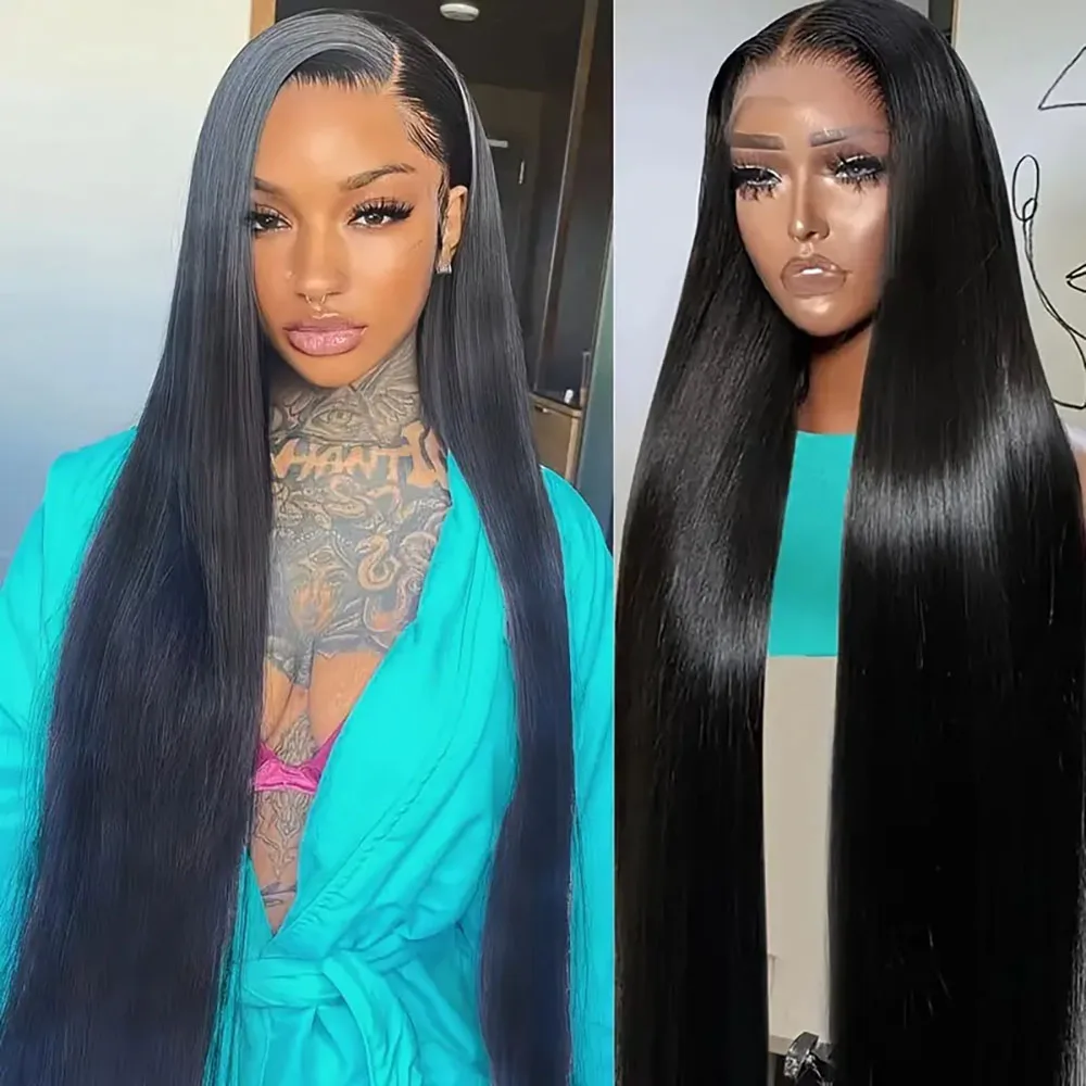 

Straight Lace Front Human Hair Wigs 13×4 Natural Color 220% Density Pre Plucked Transparent 13×6 Lace Frontal Wig For Women1B
