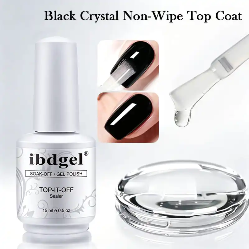 IBDGE 15ML Black Crystal Gel Nail Polish UV LED Soak off Top Coat Artistic Design Non-Wipe Topcoat for Nail Art