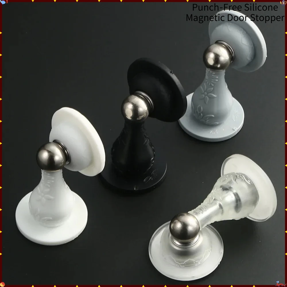 2Pcs Invisible Magnetic Door Stoppers, Silicone Door Wall Protector, Double‑Sided Tape Door Holder Anti‑Collision Door Stop for