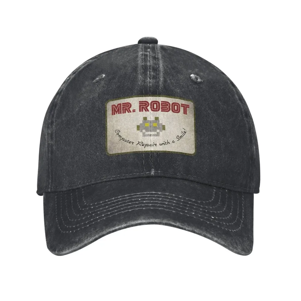 Computer with Sourires Anime Funny Mr Robot Custom Retro Cowboy Washed Baseball Caps for Men Denim Sun Hat Hip Hop Cap