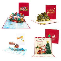Folding Christmas Greeting Card With Envelope Santa Claus Snowman Xmas 3D Pop UP Invitation Card Postcard Navidad New Year Decor