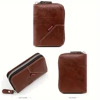 Vintage PU Leather Slim Wallet - Zipper RFID Blocking 11-Slot Card Holder, Retro Style Gift for Men & Women, Classic Design 4