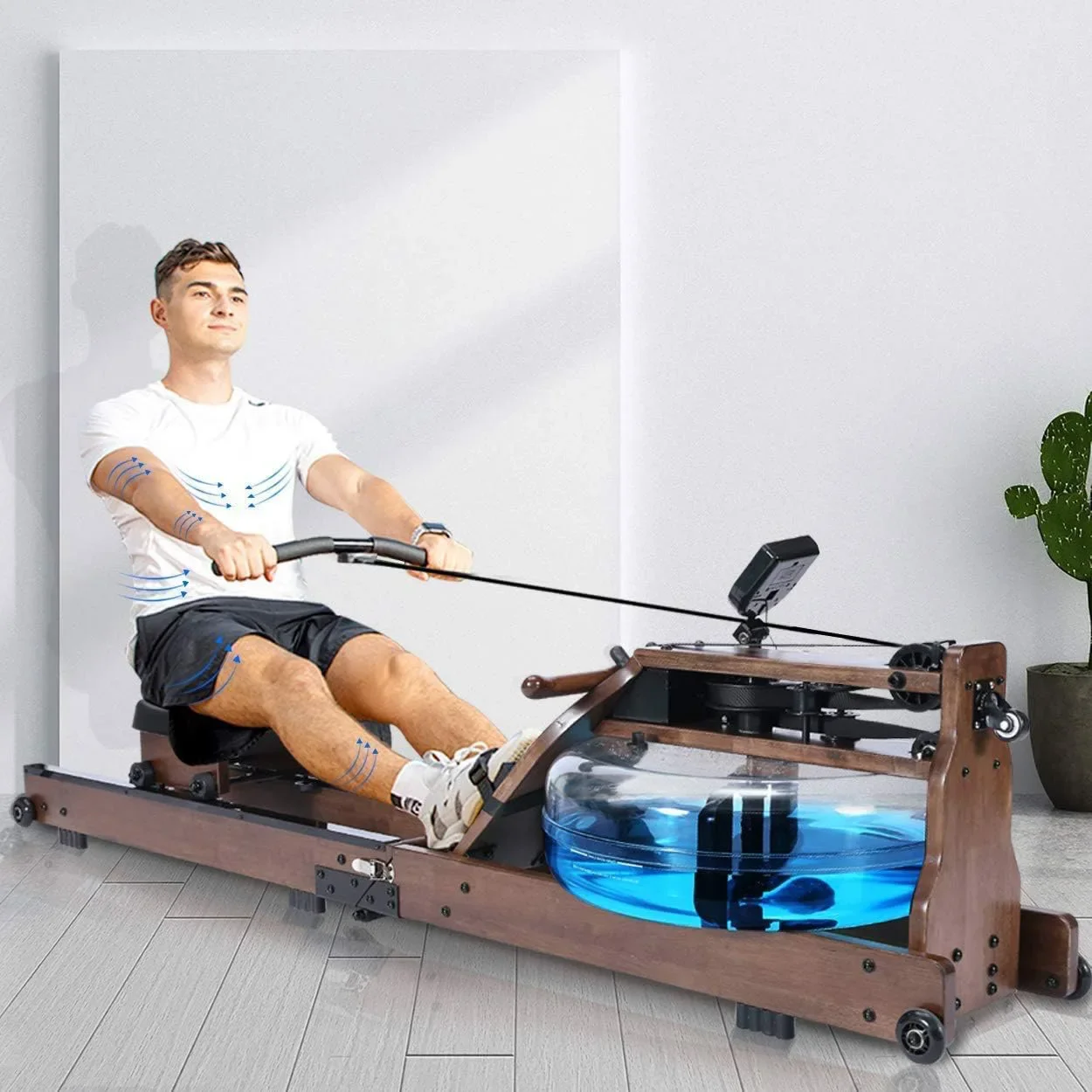 New Foldable Commercial Wood Water Rower Home gym Fitness Double Track Portable Mini Folding Water Resistance Rowing Machine