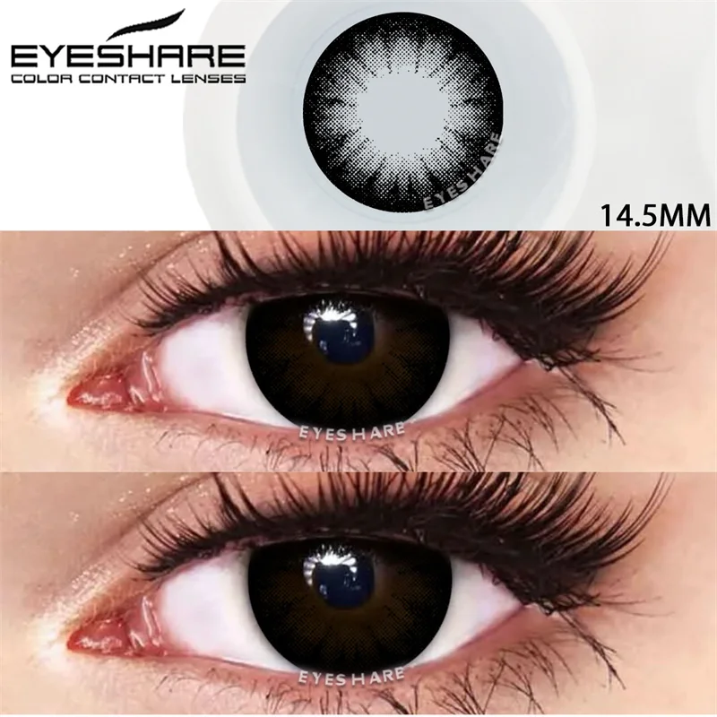 EYESHARE 1 Paar schwarze Linsen, farbige Kontaktlinsen für Augen, große Augenlinsen, graue Linsen für Schüler, natürliche Optik, farbige Jahreslinse