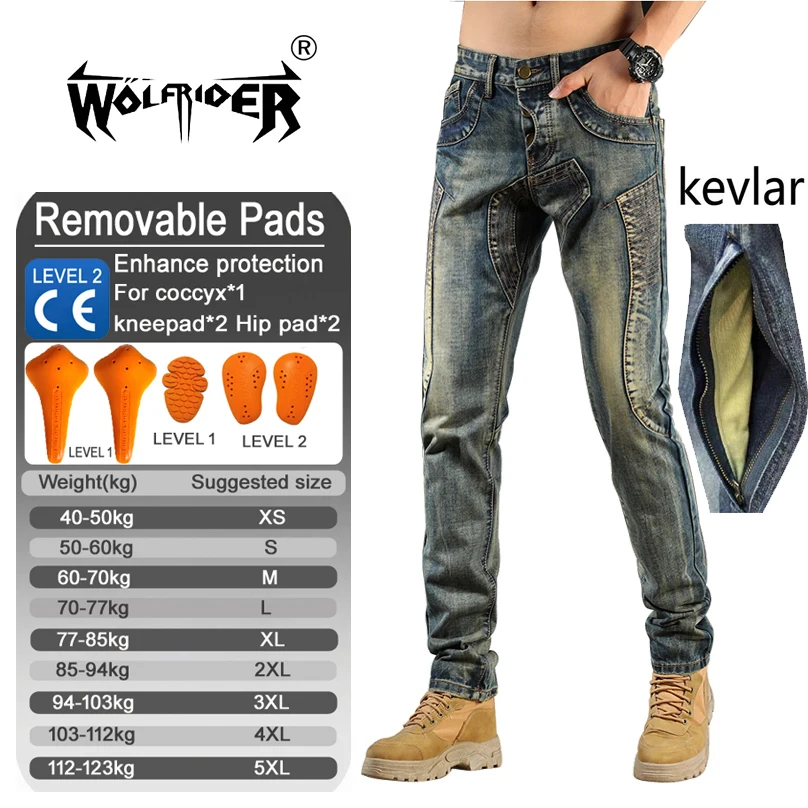 Kevlar protectio Motorcycle riding jeans South Korea Pants retro Japan Men Motorcycle off-road anti fall jeans Aramid