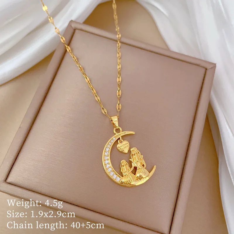 DIEYURO 316L Stainless Steel Fashion Exquisite Charm Looking At The Bright Moon Heart Necklace Trend Clavicle Chain Jewelry Gift